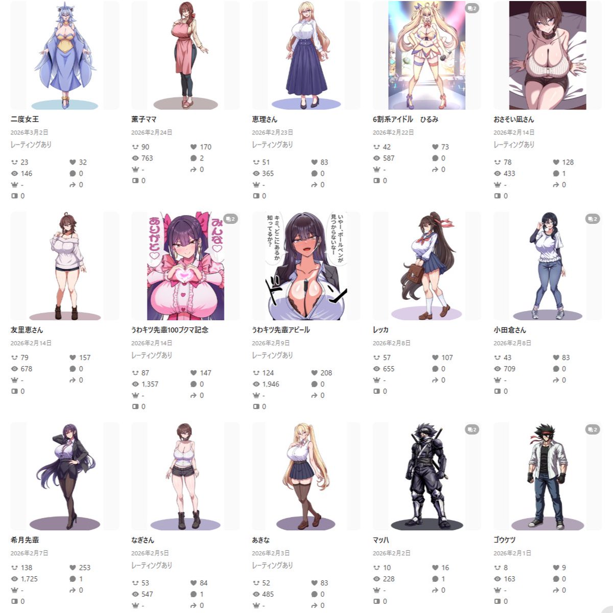 YKMY4538's tweet photo. ここ最近のpixivでの評価とか眺めてたんですけど、パイセンとママと友里恵さんに評価が片寄ったのですが熟してるキャラがトレンドなのか、己が熟してるキャラと親和性があるのかどっちなんでしょうな https://t.co/5dpZ1NBBdG
