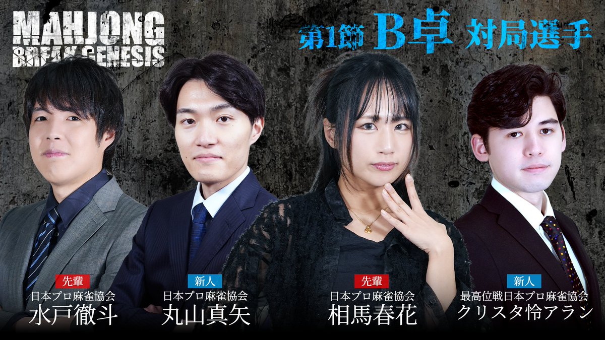 threearrowsch's tweet photo. 【#MBG麻雀2｜本日4名脱落｜第2節 B卓】🔥
19:00～ メンバーシップ配信
https://t.co/hOK2EDXroX

【対局者】
水戸徹斗（日本プロ麻雀協会）
丸山真矢（日本プロ麻雀協会）
相馬春花（日本プロ麻雀協会）
クリスタ怜アラン（最高位戦日本プロ麻雀協会）

均衡が崩れ始める卓。
ここで上位なら、生存圏。

一度の崩れが、
脱落圏を引き寄せる。

本日、4名が脱落。

#MBG麻雀