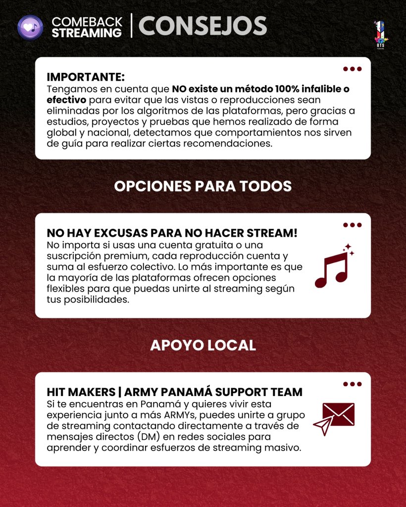 PanamaBts's tweet photo. 📢 [STREAMING] 02-03-2026

THE KINGS ARE BACK
Operación All-Kill ARIRANG

¿Quieres saber como puedes apoyar en el próximo comeback?

Existen varias plataformas de stream y compras digitales para disfrutar el arte de @BTS_twt. No olvides descargarlas antes del comeback‼️

Te invitamos a escribirnos al DM si te interesa unirte a nuestros grupos y proyectos de stream 💜 

#TheKingsAreBack #ARMYPALearn #BTS_ARIRANG #BTS 

© BTS Panamá, BTS Panamá Support Team
