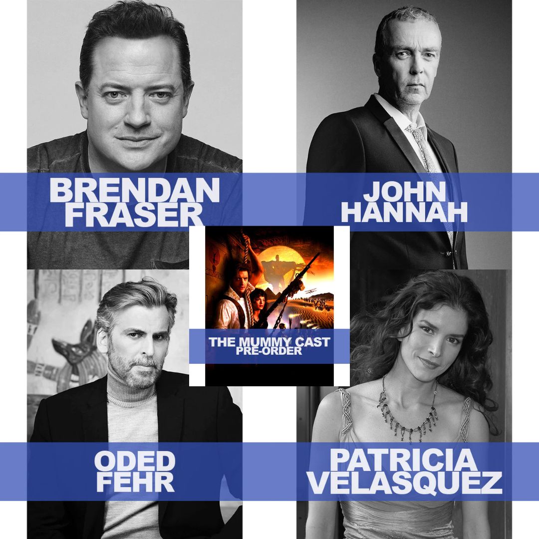 officialpix's tweet photo. We're delighted to be offering #BrendanFraser #JohnHannah #OdedFehr #PatriciaVelasquez for autograph send-ins and The Mummy cast pre-order photos. Link in comments. https://t.co/rhWtbX0pIP