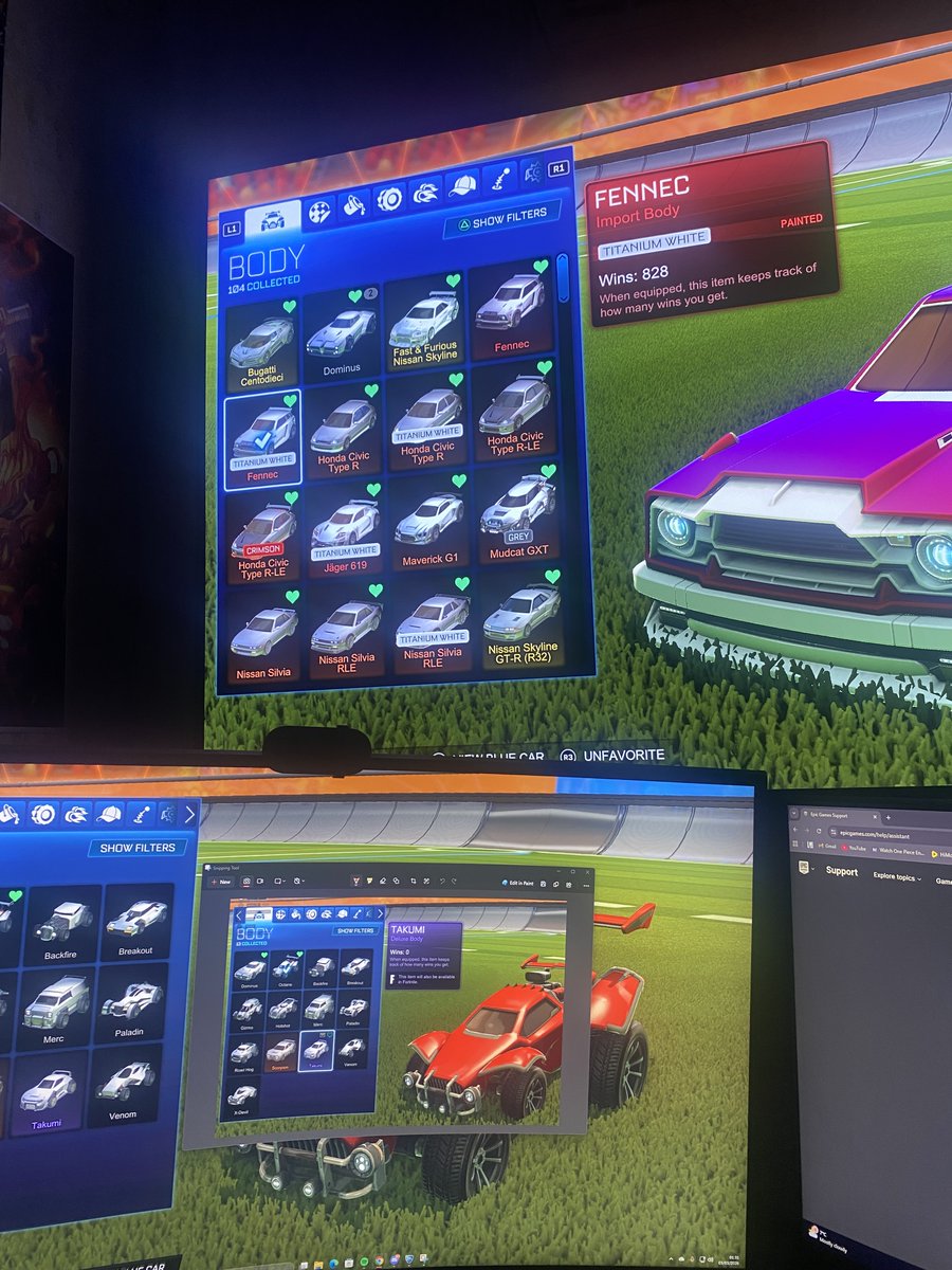 Opticz_AG's tweet photo. @RL_Status  So I've recently just got my hacked account back and activated my Playstation as my primary account on epic games, my entire inventory is present on Playstation but it won't appear entirely on my PC Rocket League. https://t.co/wXP9JRG8TE