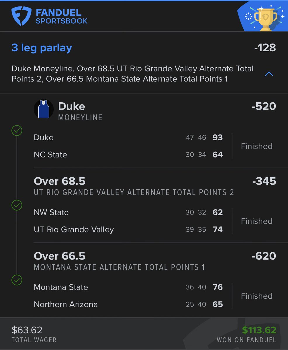 BigToney8's tweet photo. BOOM!!! Another no sweat winner with the NCAAB @DubClub_win!! 💰💰
$63-----> $113 ✅✅✅
Link below ⬇️
https://t.co/XGxZ0TTkCs…
#NCAAPicks #GamblingTwitter #MarchMadness https://t.co/cDu5XDpZyH