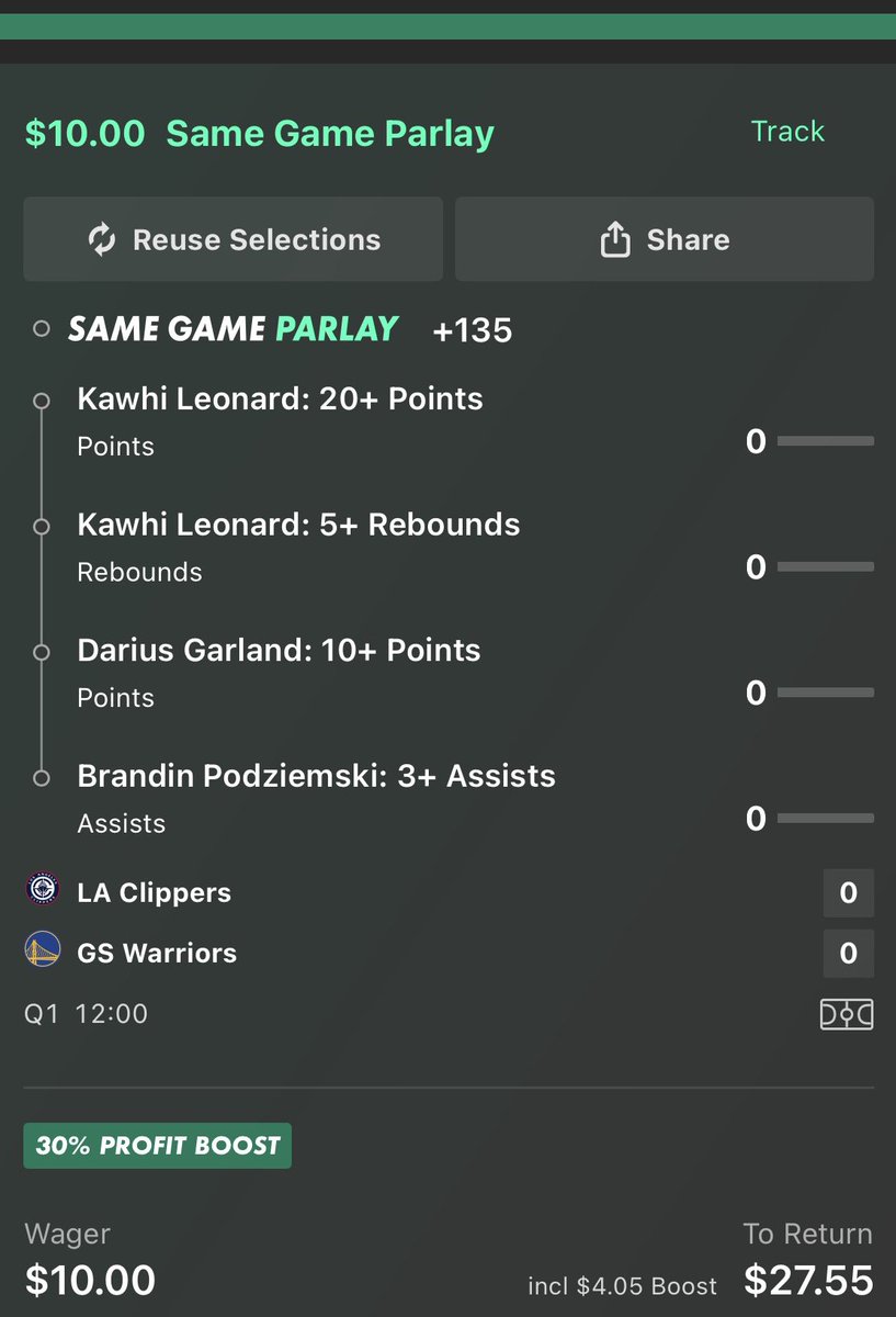 RoxPicks's tweet image. Warriors v Clippers SGP (+176 ODDS)🚨

MOST CONFIDENT picks tonight to more than DOUBLE your wager 🔒💰

THIS IS FREE MONEY ✅✅✅

Kawhi Leonard- 20+ points 
Kawhi Leonard- 5+ rebounds 
Darius Garland- 10+ points 
Brandin Podziemski- 3+ assists

#SGP #Doubleup #nba #nbapicks