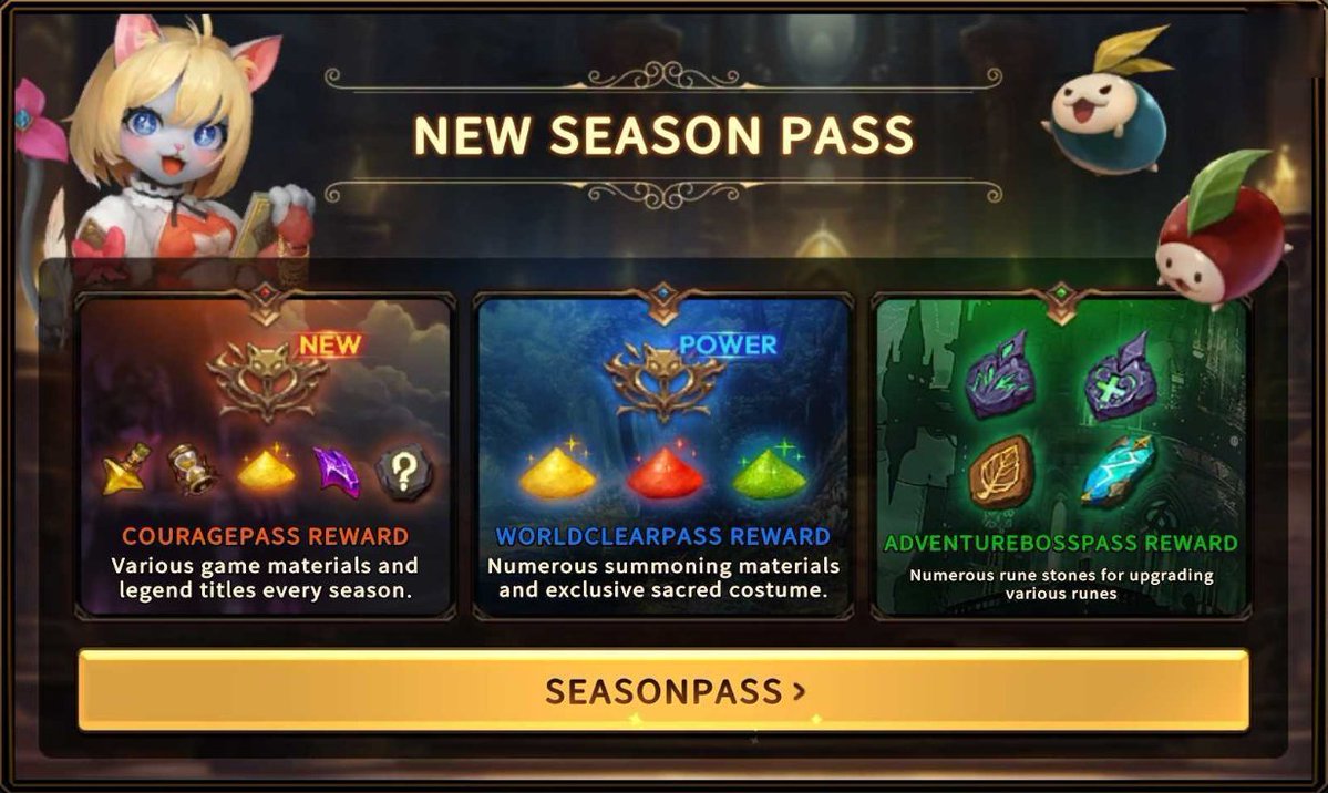Power up your progress with the Season Pass! 🚀

Earn Courage EXP, raise your level, and unlock rewards over time

Premium holders get instant access to exclusive bonus loot

⚔️ Courage | 🌍 World Clear | 🐲 Adventure Boss

Which path will you take?