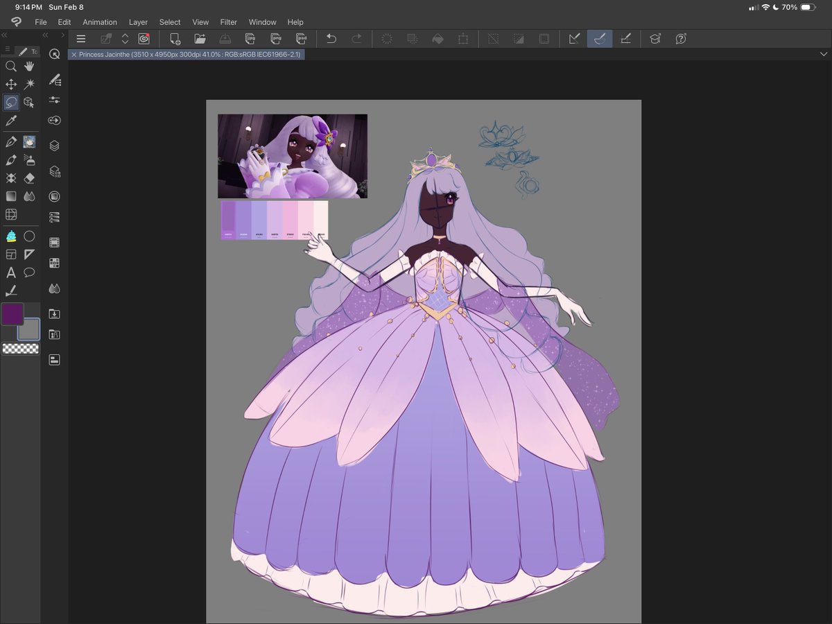 MoonaStargazer's tweet photo. I made this princess Jacinthe concept almost a month ago, but I hope I can make this design into an illustration one day 💜 https://t.co/lF3Bum2PYs