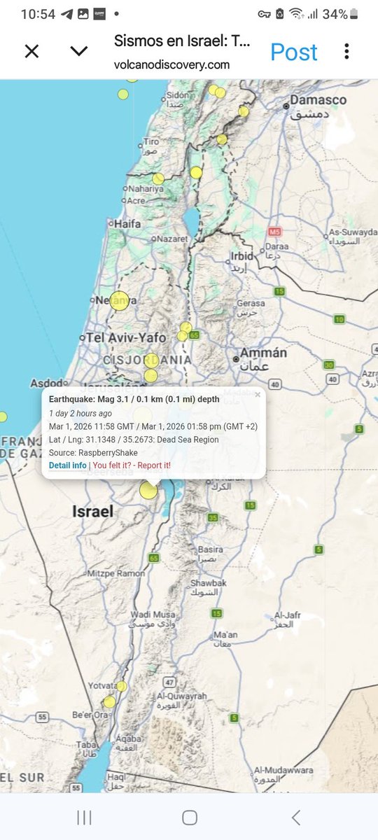 Huracan68's tweet photo. @4F_Mamba Yo creo que estos bombazos son los originan estos temblores superficiales baja magnitud en ISRAEL. 
Sismos en #ISRAEL #02Mar https://t.co/VdmR96WZTP
