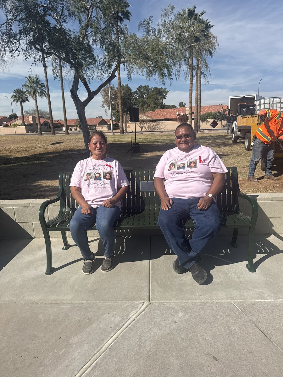ashleyvholden's tweet photo. EMILY PIKE: A new remembrance tree and bench were unveiled today in Mesa for #EmilyPike. This comes after a temporary memorial was removed and rebuilt recently. The San Carlos Apache teen’s family and advocates started working with Mesa city leadership, and (about one month later) this permanent memorial now sits in Fitch Park. Her case is currently unsolved ⬇️⬇️⬇️ @abc15