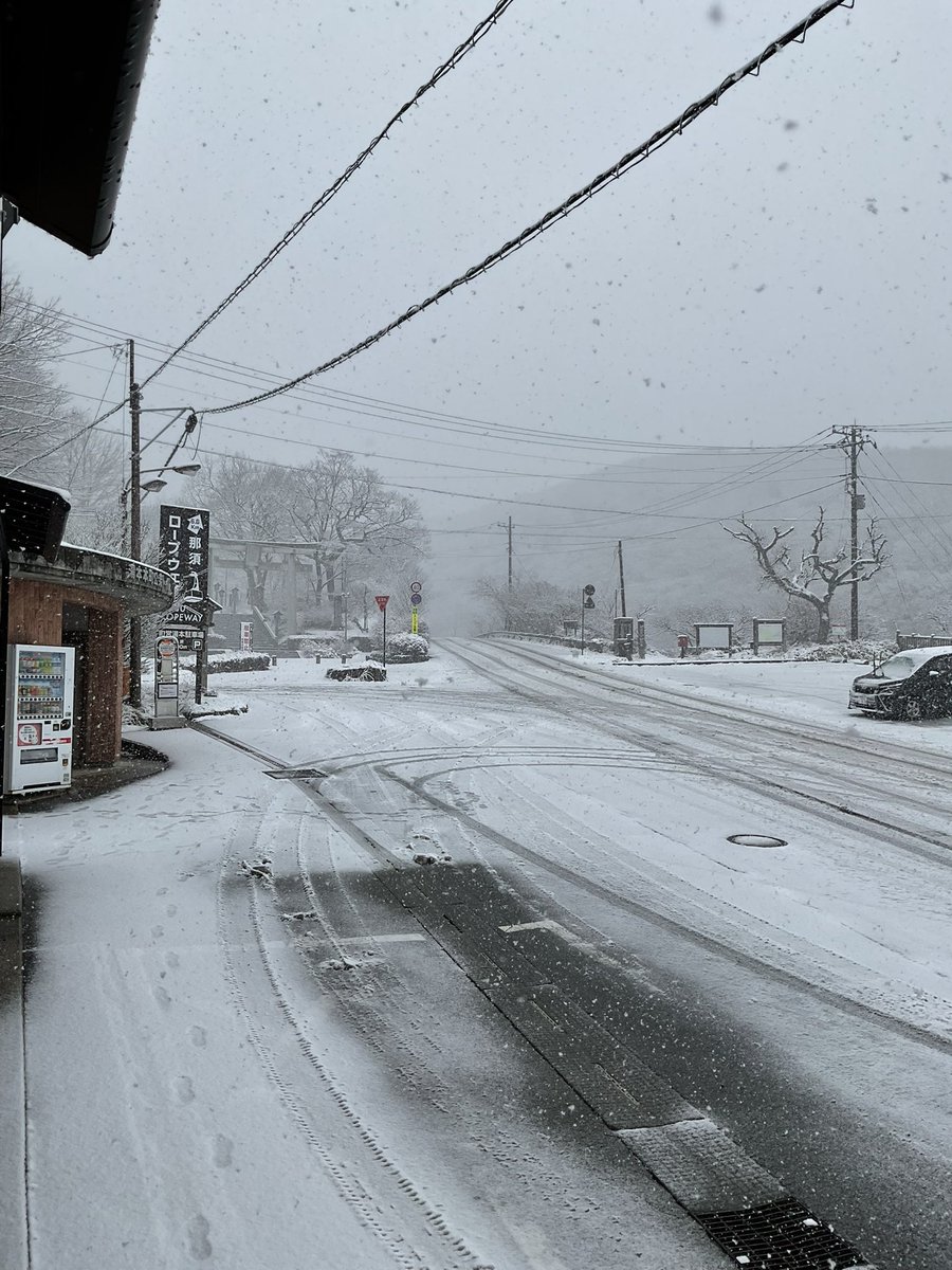 nasukankou's tweet photo. 2026年3月3日（火）11時55分現在
那須湯本付近　積雪情報
道路路面も積もり始めております。

#那須 #nasu #那須湯本 #栃木 https://t.co/g9CY0pwiPH