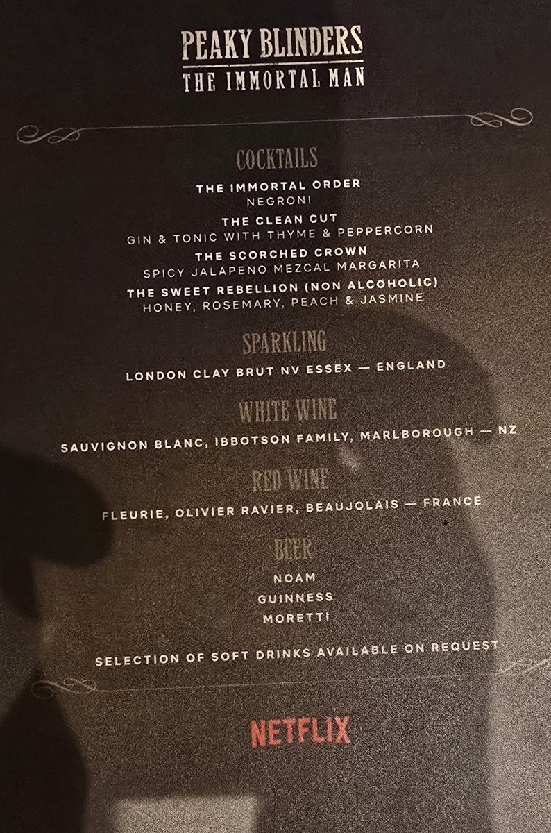 peskyblunders's tweet photo. Bits and pieces from the after party for Peaky Blinders: Immortal Man. Matches, beer mats, menu and playing cards, to say nothing of the free bar and lovely canapés. @NetflixUK really pushed the boat out. https://t.co/2S8Gflp4OZ