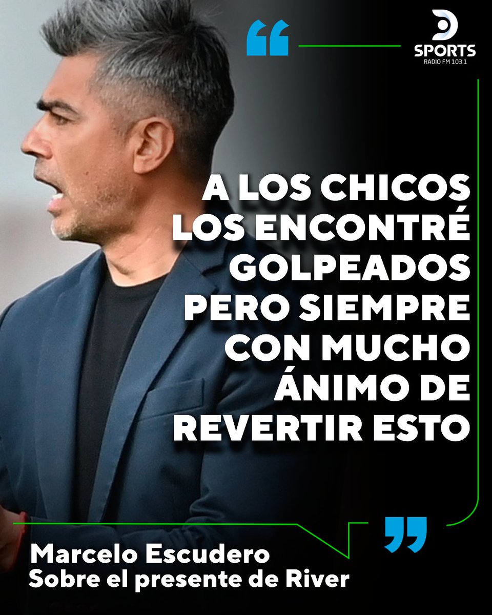 DSportsRadio's tweet photo. "Tuvimos pocos días para trabajar. Trabajamos más que nada en lo anímico por que el equipo estaba medio caído" ⚪️🔴⚪️

Marcelo Escudero, DT interino del Millonario, sobre el presente de River 🎙️