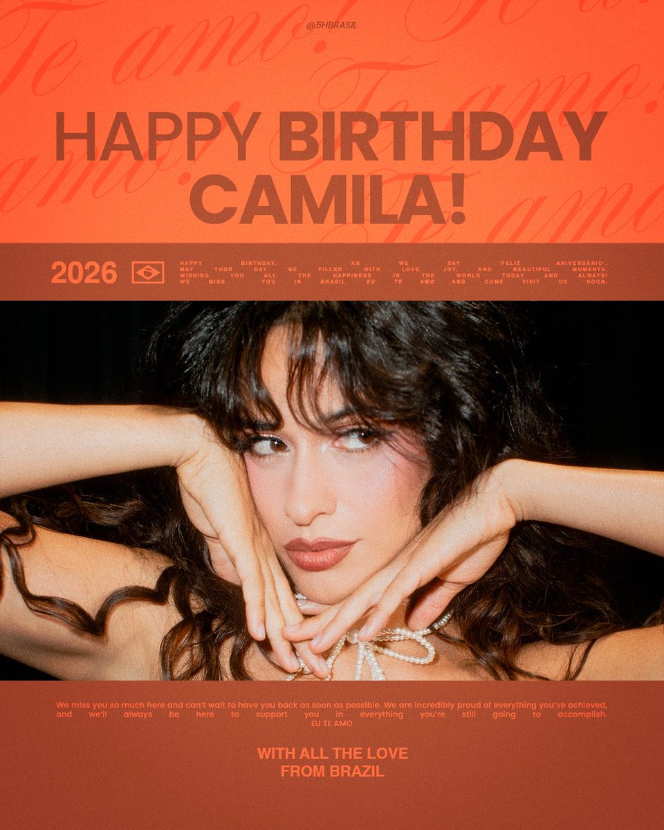 Feliz aniversário, Camila! Obrigada por tantos anos de música, dedicação e momentos especiais. Sua arte faz parte da nossa vida. É um privilégio acompanhar sua trajetória e torcer por cada conquista. Te amamos para sempre! 🤍