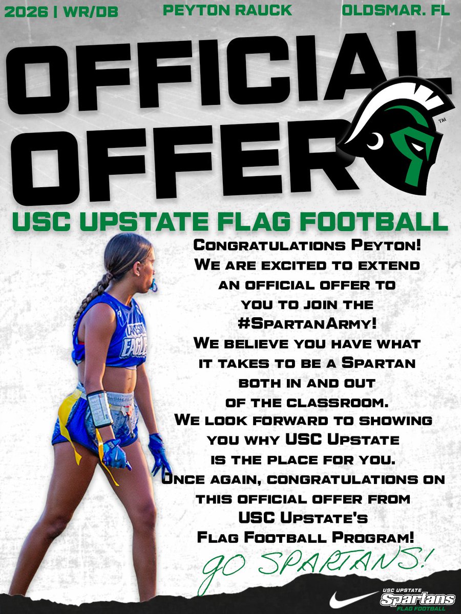 EastLakeFlagFB's tweet photo. #CONGRATULATIONS @rauck_peyton
on your Official Offer from @UpstateSpartans
#FlagFootball #FemalesInFlag #GirlsPlayFootball #RepTheFlag #HighSchoolFlagFootball #Sports #GirlsFlagFootball #MB34 #Sorority #NCAA #NAIA #NJCAA #WCCFL #NCCFL #NFLFlag #Olympics #ESPNW #FHS7V7 https://t.co/eGbyxBXFev