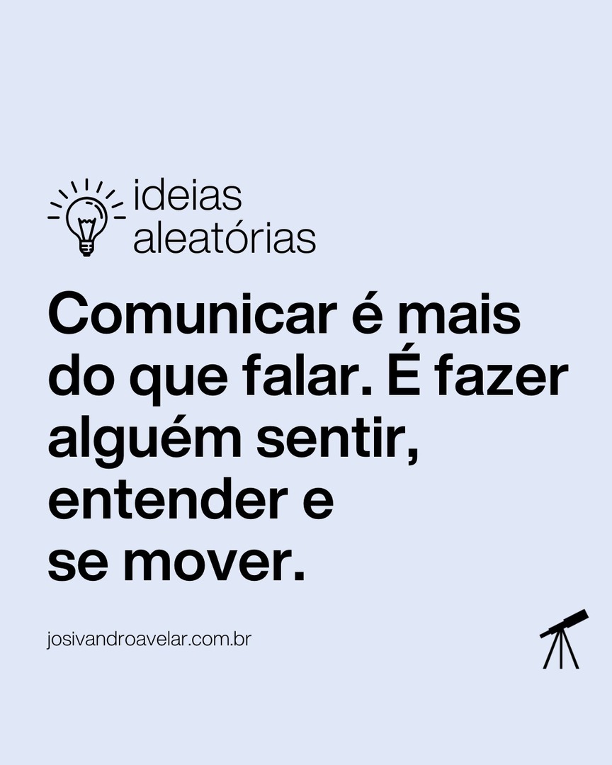 josivandro's tweet image. A escolha das escolhas que me movem.

#Comunicar #Sentir #Entender #Mover