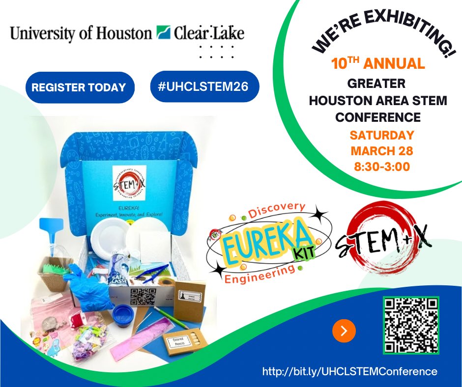 STEM_Xllc's tweet photo. We will be exhibiting at the #UHCLSTEM26 conference. 

Come get your EUREKA! Discovery &amp; Engineering STEM Kit! https://t.co/FwzFyjuAna