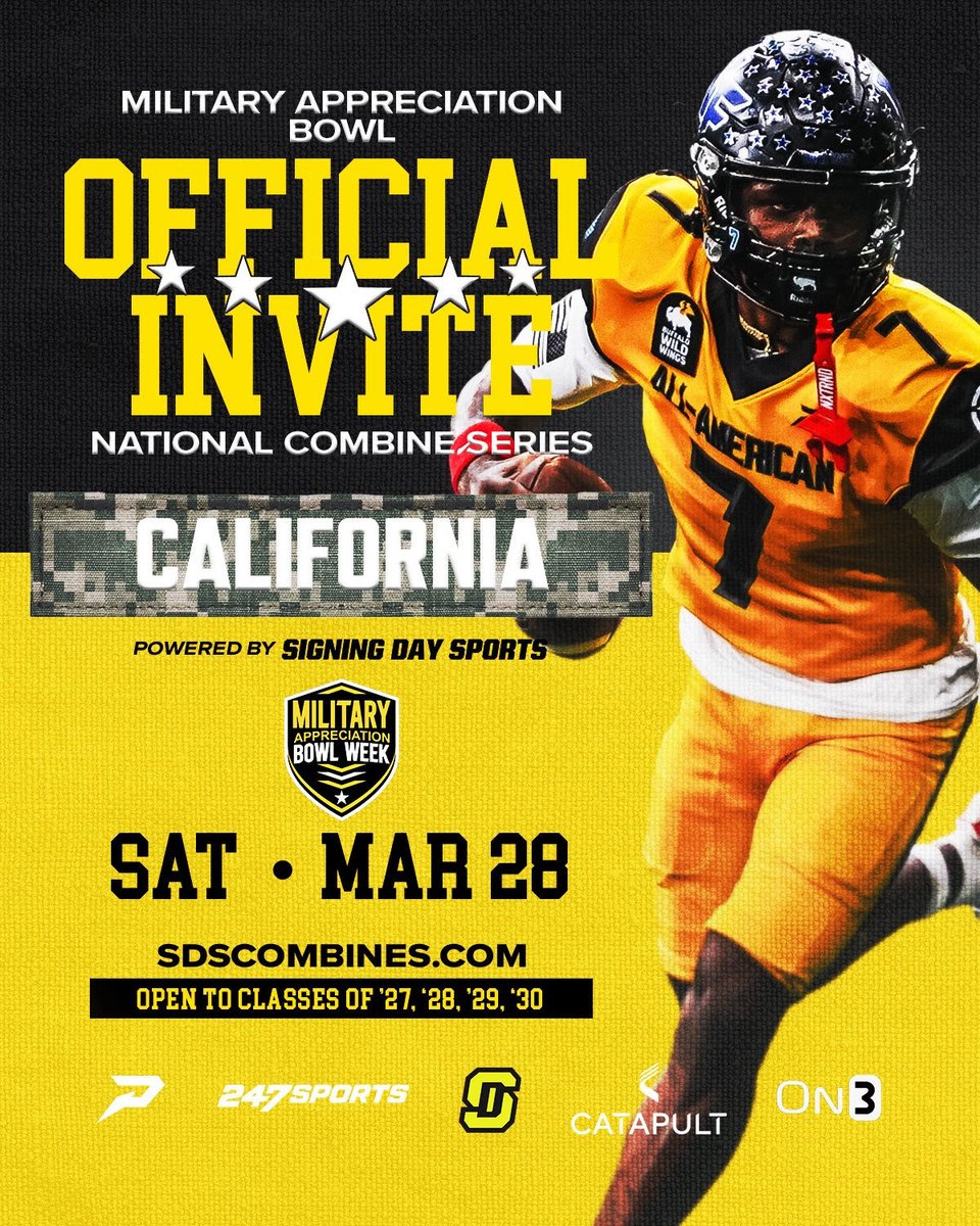 AaronKirkJr's tweet photo. Thank you @JJKilgore_SDS for the invite to the Military Appreciation Bowl National Combine.
@247Sports @PrepRedzoneCA @Cen10Football https://t.co/AoZ8Rfu0uY