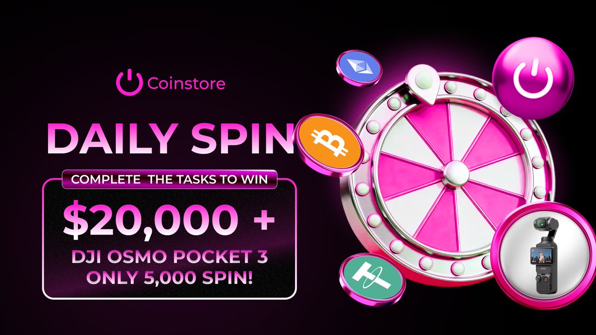 CoinstoreExc's tweet photo. 🎉 ONGOING NOW | Spin & Win DJI Osmo Pocket 3 + $20,000 USDT! 🎉

The Lucky Spin event is LIVE on @CoinstoreExc — have you started spinning yet? 🎯🔥
💰 Share $20,000 USDT in rewards
🎁 Win a DJI Osmo Pocket 3
🎯 Complete tasks to earn spins & unlock prizes
⏳ More spins = more chances to win big
🗓️ Event Period: February 28 – March 7
👉 Spin now: https://t.co/ZfXaYEalI8

#LuckySpin #Giveaway #Rewards #Coinstore #DJI #CryptoRewards 🚀