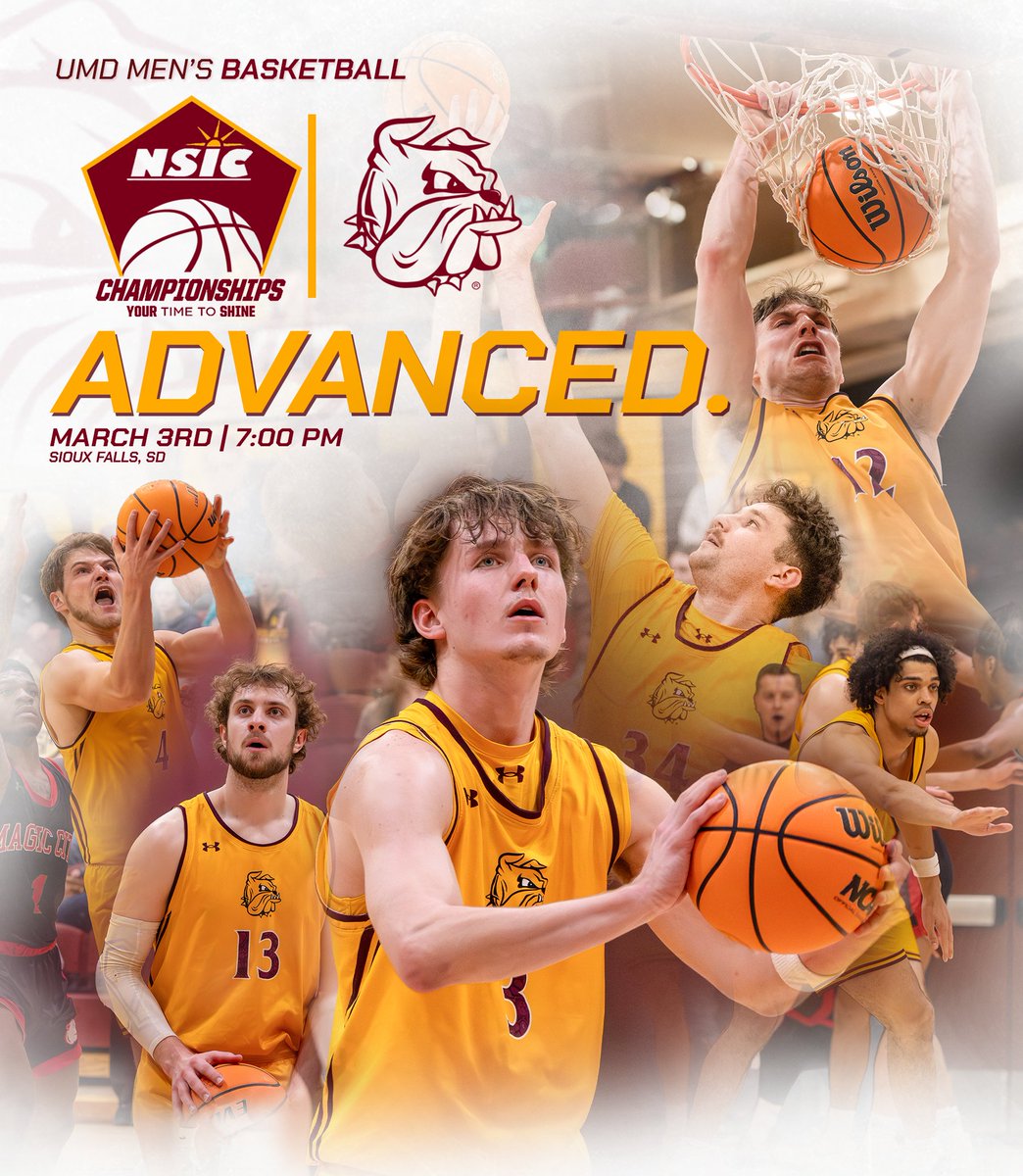 UMDBulldogMBB's tweet photo. With the 72-62 win over the Vikings, the Bulldogs advance to their first NSIC Tournament Championship round since the 2023-24 season! UMD will face St. Cloud State University tomorrow at 7 p.m. inside the Sanford Pentagon.

#BulldogCountry https://t.co/L3kk18GvlD
