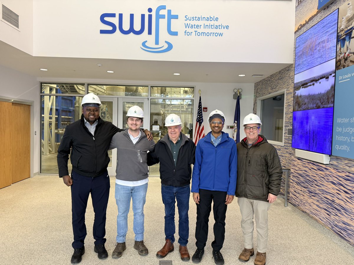 CM_Tummala's tweet photo. Our team at @pancopia had a great visit to the SWIFT facility at @HRSDVA. Impressive to see wastewater transformed into high-quality potable water at full scale.

Glad to connect with our USDA ARS collaborators. Thanks to the SWIFT team for the tour.

#WaterReuse #WaterTreatment https://t.co/YaX5BUSuGV