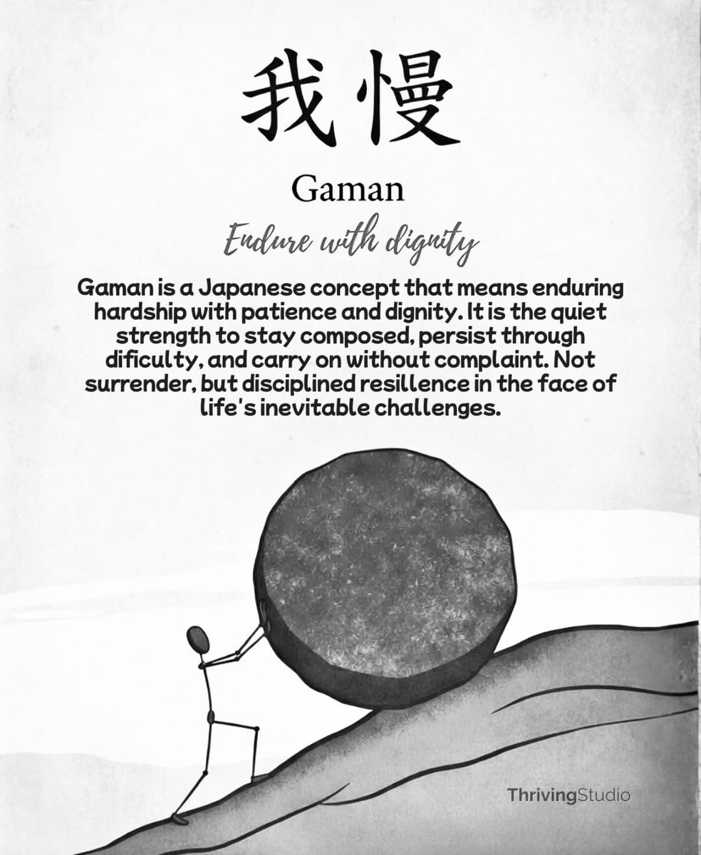 Gaman: A Japanese concept of enduring hardship with patience and dignity.
