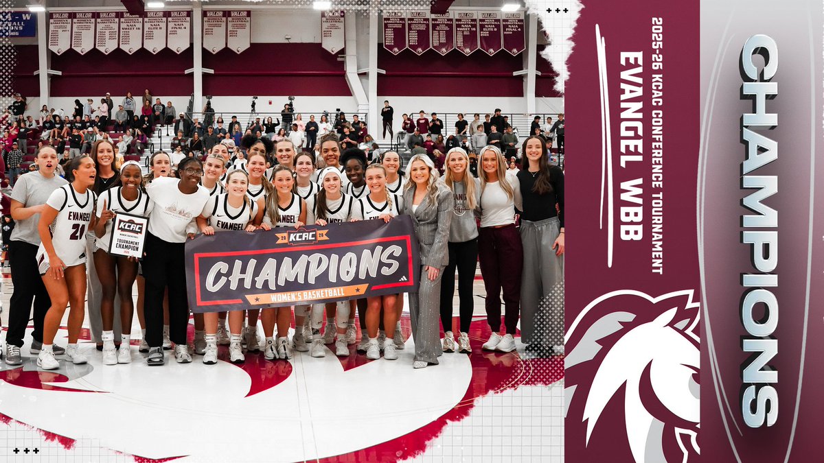 EvangelWBB's tweet photo. RING SZN x2!💍🏆

Evangel WBB defeats Tabor on Monday, 64-60, to claim the KCAC Conference Tournament Championship, paired alongside their 2025-26 Regular Season Title!

#OneValor https://t.co/StEje9nuk7
