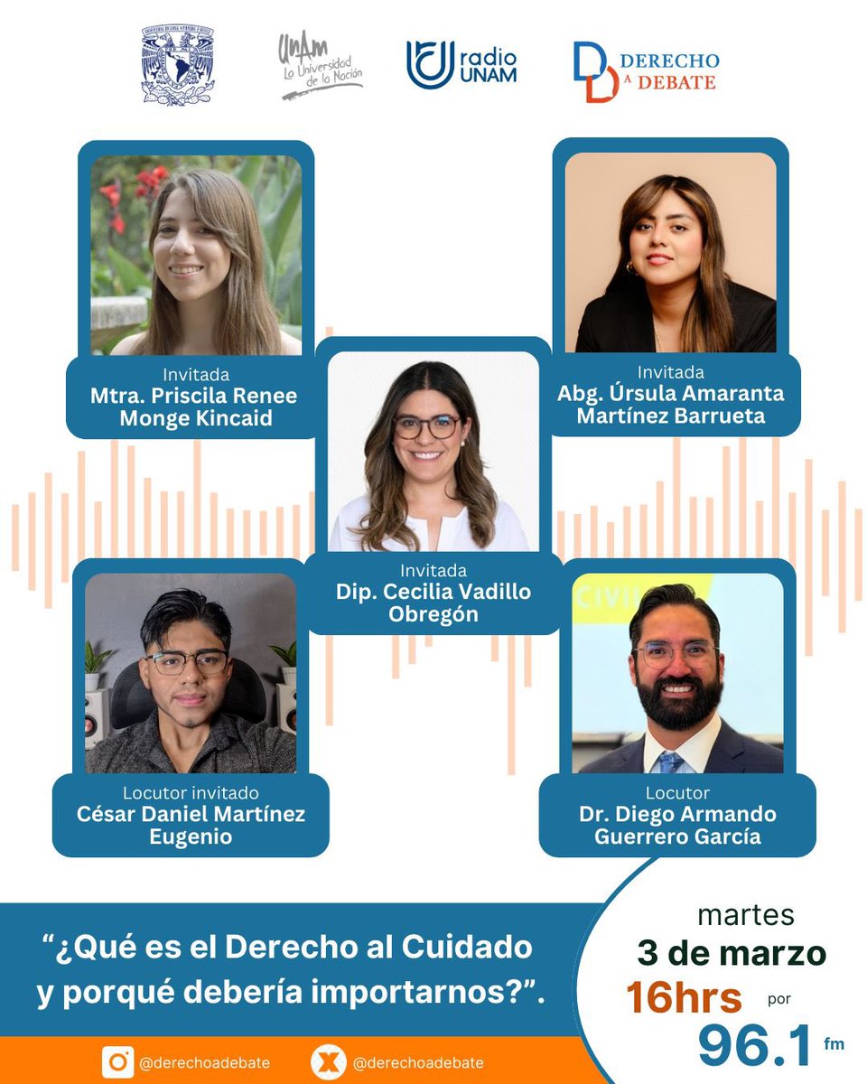 DerechoaDebate's tweet image. Derecho... ¿al cuidado? Mañana hablaremos de ello por el 96.1fm @RadioUNAM junto a la Dip. @Ceci_vadillo , @uamaranta2  y @PriscilaMongeK no te lo pierdas a las 16hrs
這
Dr. @DiegoAGuerreroG y #DanielMartinez