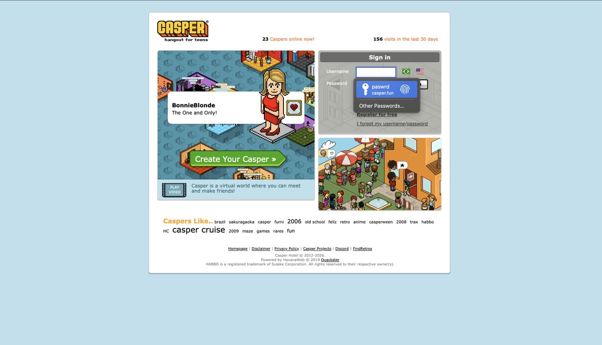 CasperHotel's tweet photo. Both login pages have been updated and tested against the servers live data. You will now see actual Casper players displayed on the login page and the data will refresh with a new set of users every 15 minutes like the original.
#habbo #casperhotel #habboretro #oldschool https://t.co/xzBr4puj3S