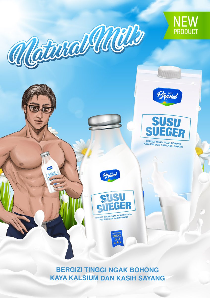 Selamat pagi semuanya, jangan lupa penuhi asupan kalsium harian dengan SUSU SUEGER. Tersedia di toko kesayangan terdekat! Psssst, Om Broto juga minum, lho! 
#aeshaoc #brotoares_octp #oc