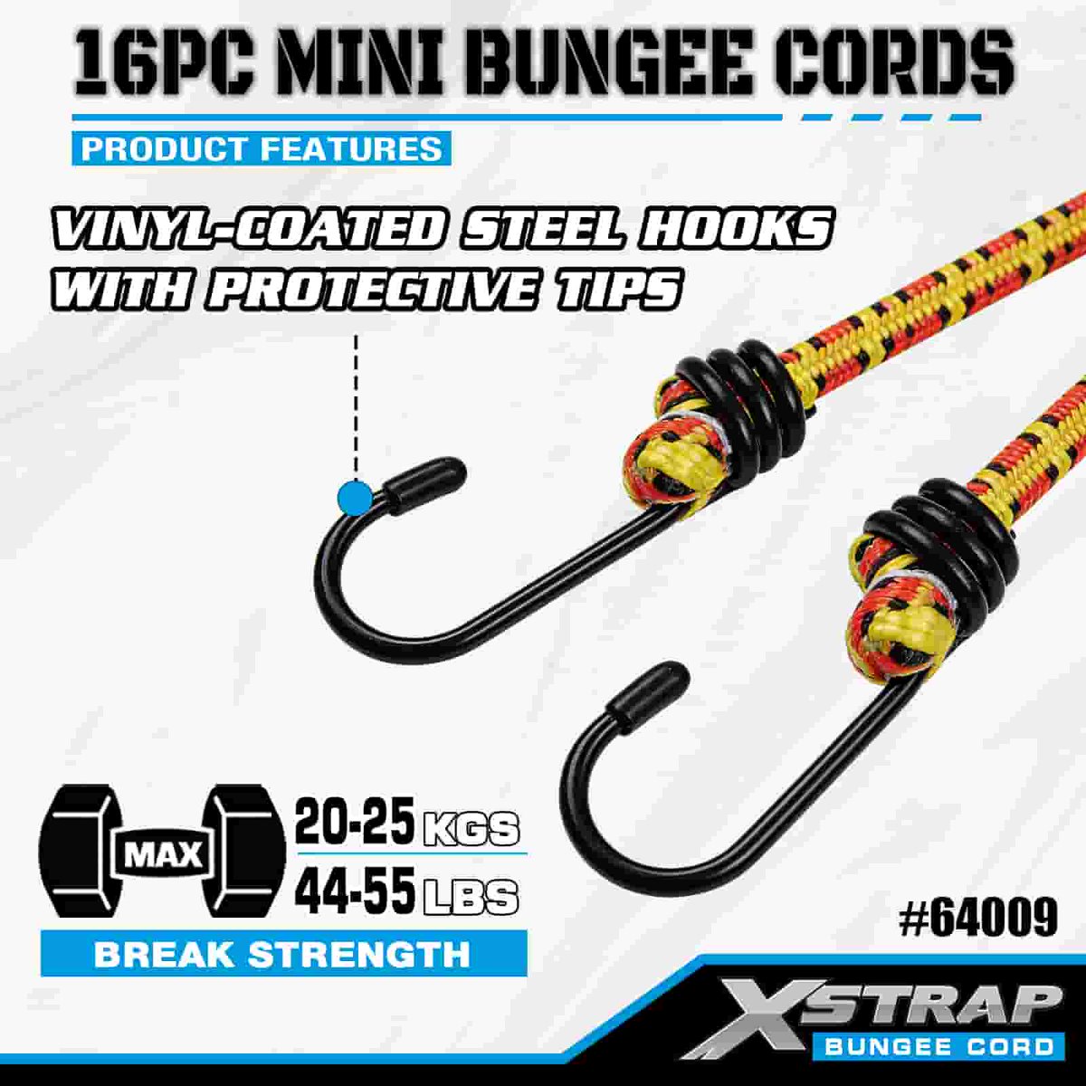 smk_co's tweet image. 🌈 16Pc XSTRAP bungee cord set with vinyl-coated steel hooks &amp;amp; 44–55lb break strength. Great for camping, tarps &amp;amp; light cargo securing. 🌐 xstrap.com📧 ceciliawu@prowintool.com
 #xstrap #bungeecords #cargocontrol #elasticcord