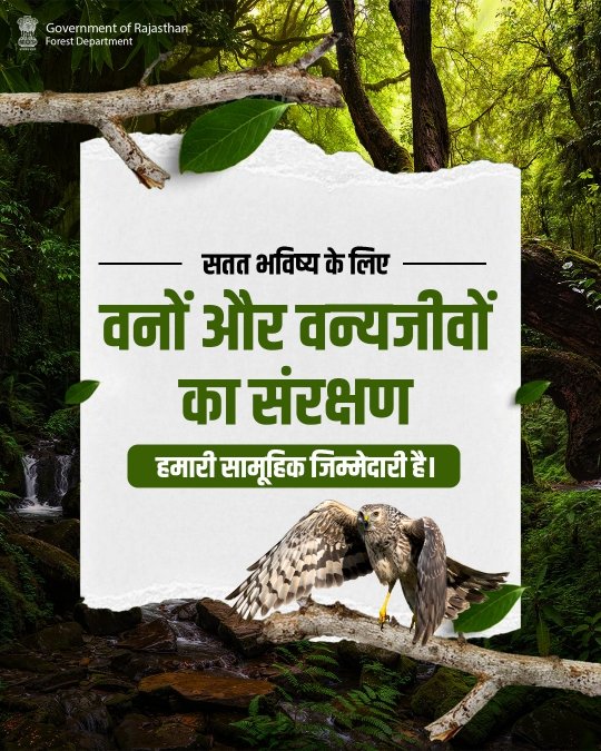 ForestRajasthan's tweet image. विश्व वन्यजीव दिवस 

आइए, इस अवसर पर प्रकृति और वन्यजीवों के संरक्षण का संकल्प लें तथा जैव विविधता को सुरक्षित रखने में अपनी सक्रिय भूमिका निभाएँ। 

प्रकृति के साथ संतुलन ही सुरक्षित और समृद्ध भविष्य की कुंजी है।

#WorldWildlifeDay #WildlifeConservation #Biodiversity