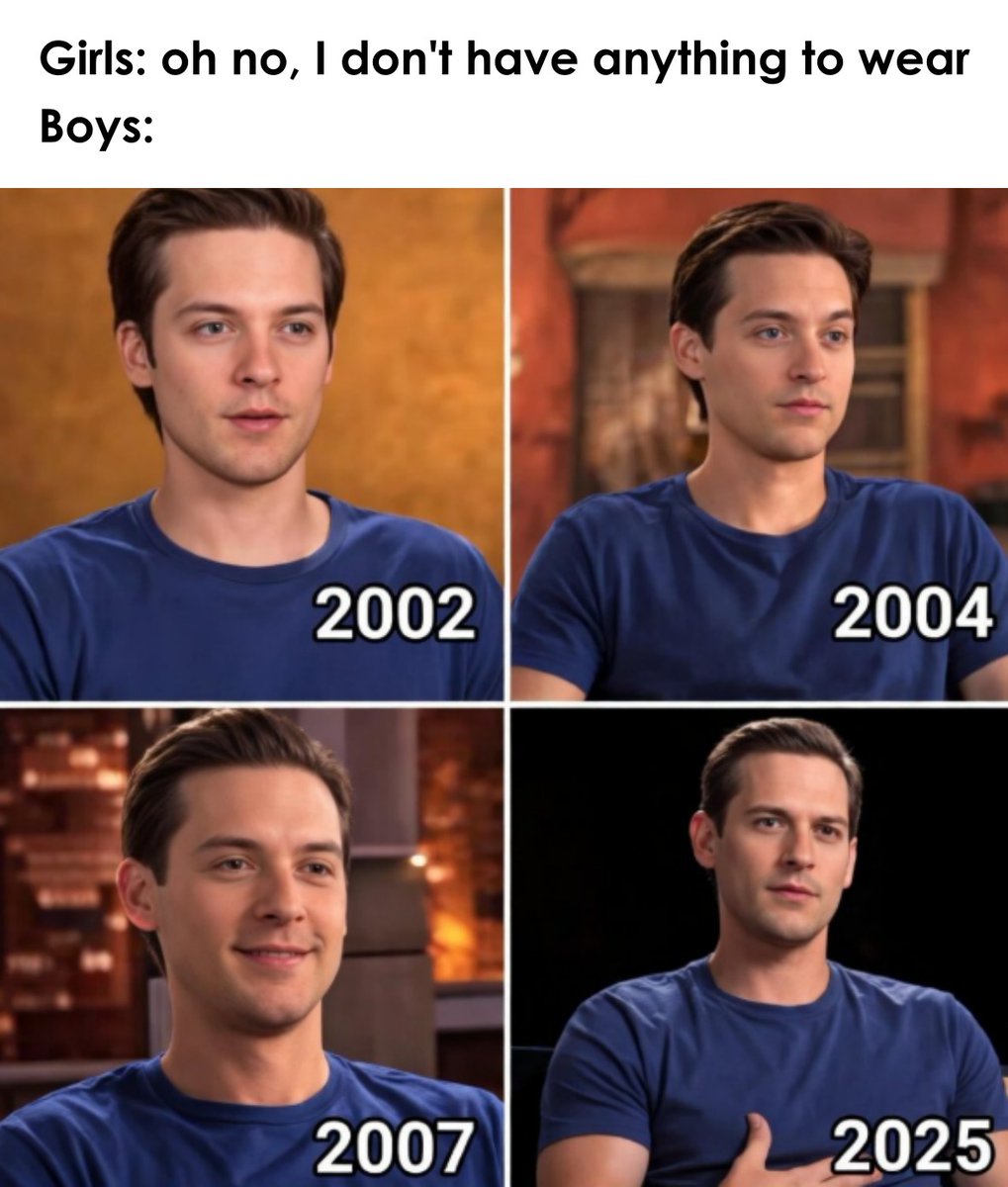 TechBySS's tweet photo. 2002 to 2025โฆ still loyal to the same blue tee. ๐
#BoysLogic #SameOutfitEnergy #MinimalistLife #RelatableMemes #BoysVsGirls #OutfitRepeat #MenThings #JustGuysThings #FunnyPost #MemeLife https://t.co/oQj81lGkXO