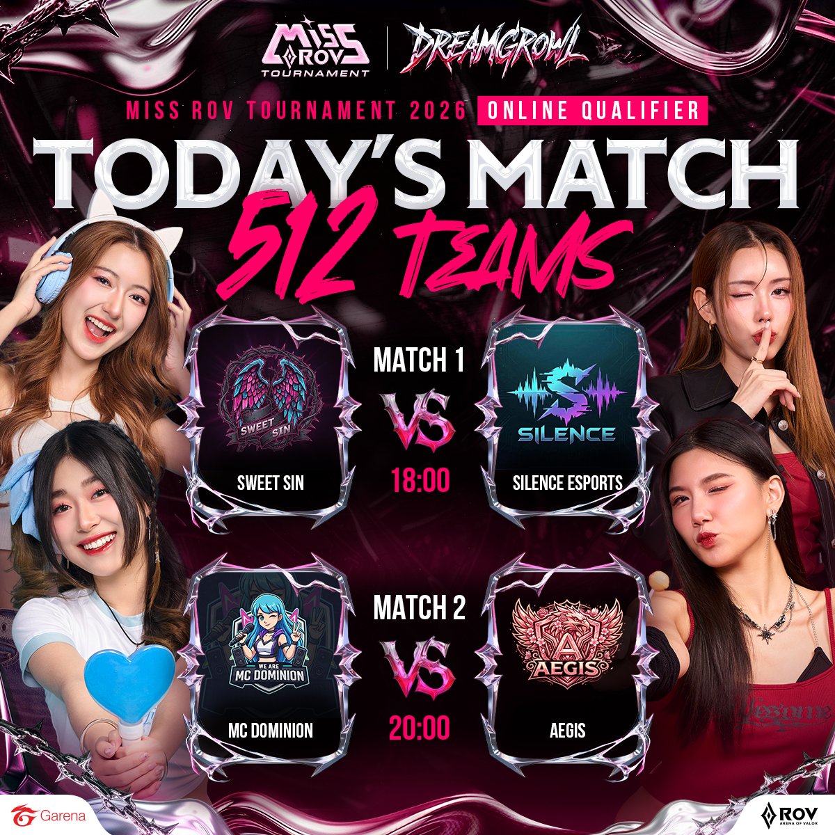 วันนี้มีไลฟ์! การแข่งขัน Miss RoV Tournament 2026👑 ทัวร์นาเมนต์หญิงครั้งแรกจาก Garena RoV ชิงรางวัลรวม 700,000 บาท

ถ่ายทอดสด 2 คู่ กับรอบ Online Open Qualifier 512 ทีม
🔸[18:00 BO3] Sweet Sin 🆚 SILENCE ESPORTS
🔸[20:00 BO3] MC Dominion 🆚 Aegis

#MissRoV2026 #MissRoVTournament