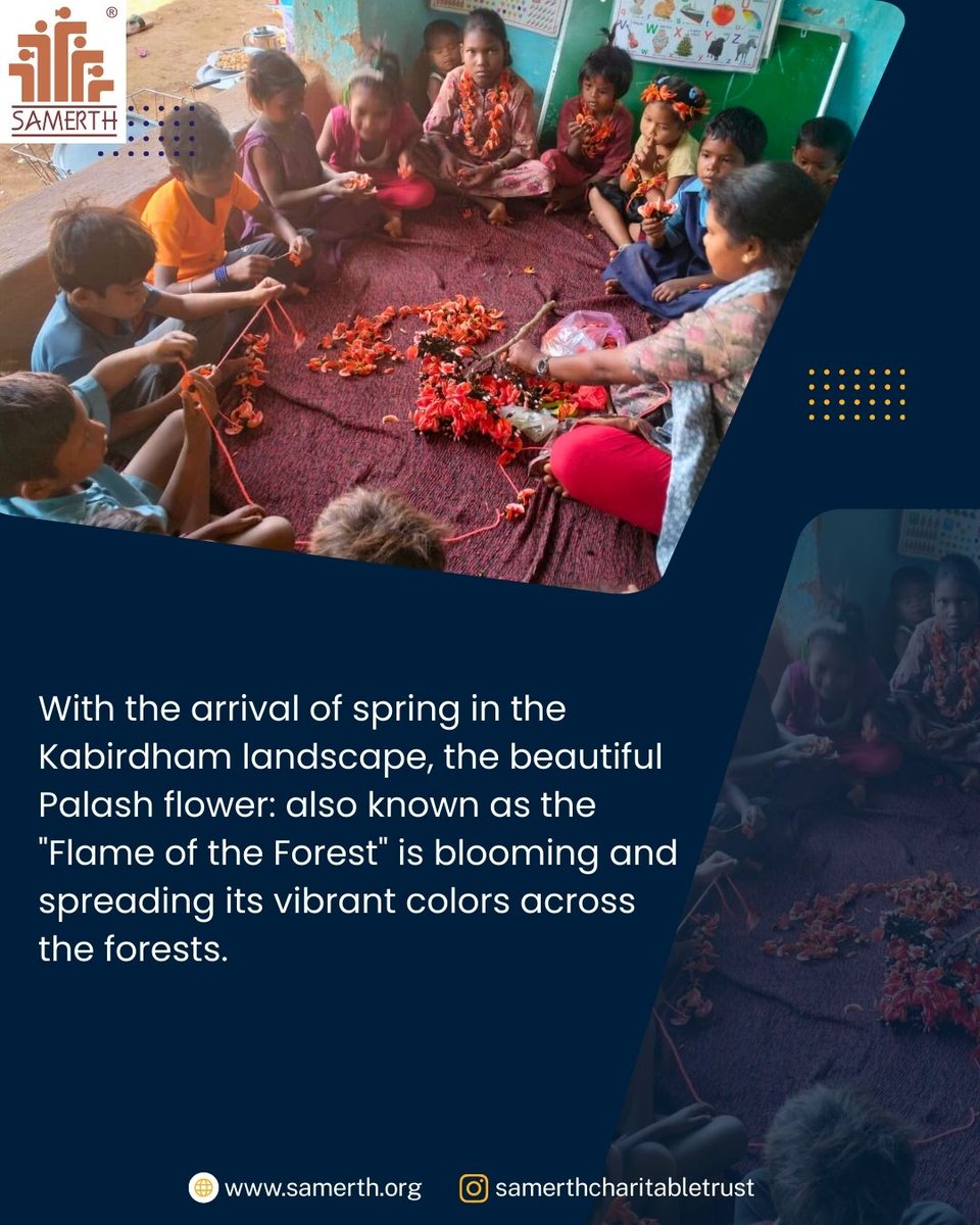 SamerthTrust's tweet image. When children’s creativity meets nature 🌿
At our ECCE Centres in Kabirdham, children collected fallen Palas (Flame of the Forest) flowers to create tiaras, decorations &amp;amp; shapes—turning spring into a joyful learning experience rooted in nature. 🌸
#ECCE #LearningThroughNature