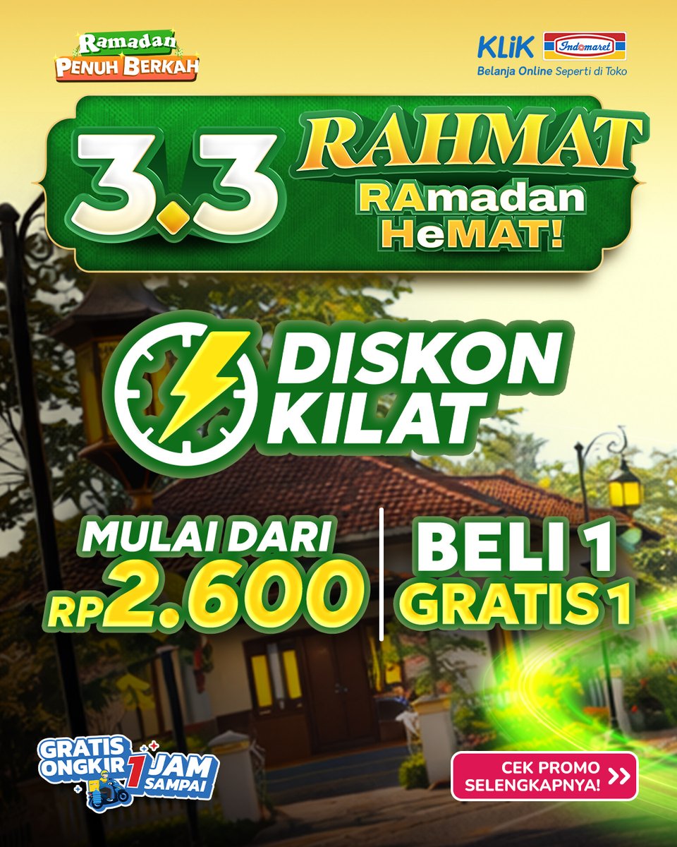 katalogpromosi's tweet image. Special Double Date 3.3 SALE di Klik Indomaret lagi rame banget 🛒 Diskon sampai 55% + Gratis Ongkir 1 Jam

Jadwal lengkap dan info produknya nya bisa kamu cek di sini 👉 katalogpromosi.com/promo-klik-ind…
#DoubleDate33 #KlikIndomaret #FlashSale