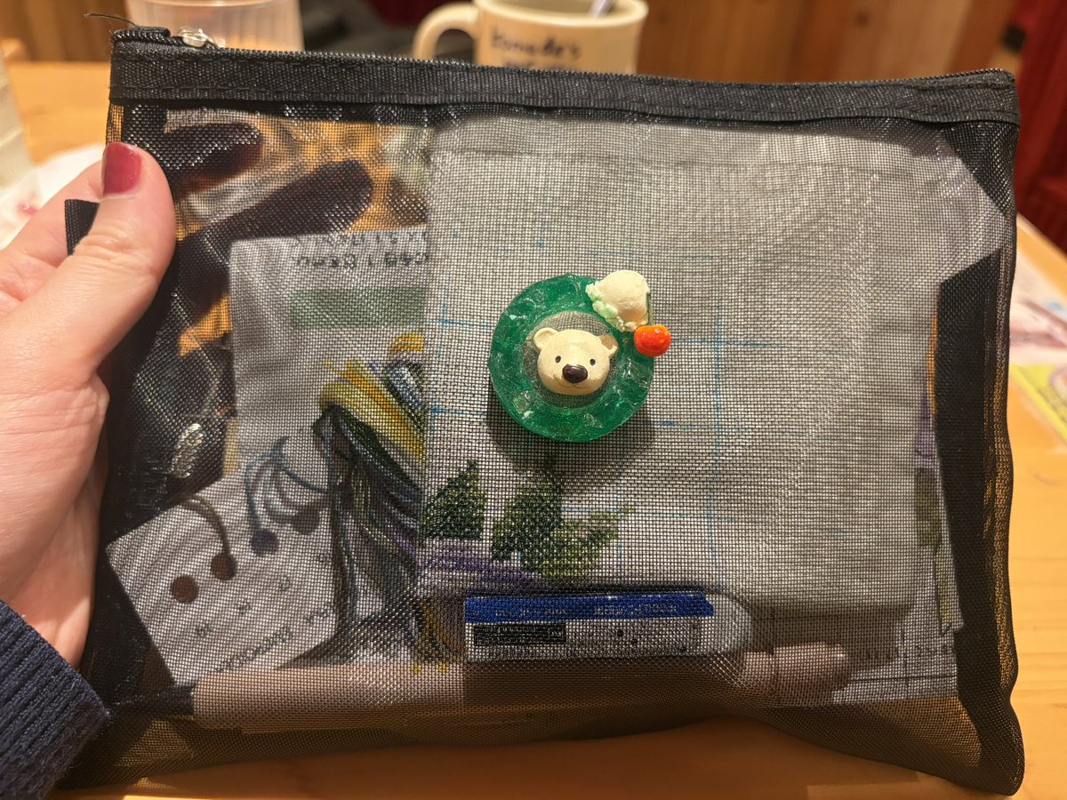 _hanamelon_'s tweet photo. 刺繍ポーチには、友達が作ったブローチを付けています🐻‍❄️
かわいい♡ https://t.co/rnOUvVRqUk