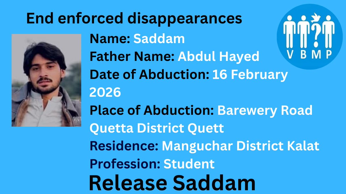 VBMP5's tweet photo. 𝗘𝗻𝗱 𝗘𝗻𝗳𝗼𝗿𝗰𝗲𝗱 𝗗𝗶𝘀𝗮𝗽𝗽𝗲𝗮𝗿𝗮𝗻𝗰𝗲𝘀

#EndEnforcedDisappearances https://t.co/xdHOrY36cv