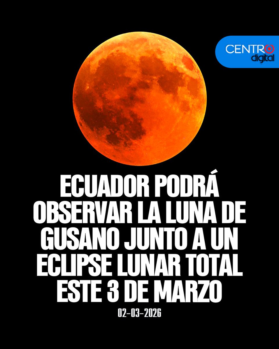 #ATENCION | Este 3 de marzo, Ecuador podrá observar la Luna de Gusano coincidiendo con un eclipse lunar total. El fenómeno alcanzará su punto máximo alrededor de las 06:33 y teñirá la Luna de tonos rojizos en uno de los eventos astronómicos más esperados del año.
Los detalles ➡️