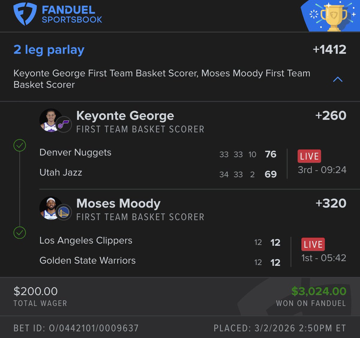 Now Let’s Giveaway $500 To A Follower!

✅ $50 into $1,800
✅ $200 into $3,000
✅ 10th First Basket In 9 Days! 
     … the generational run continues 

Blessing a follower who Likes &amp; Retweets