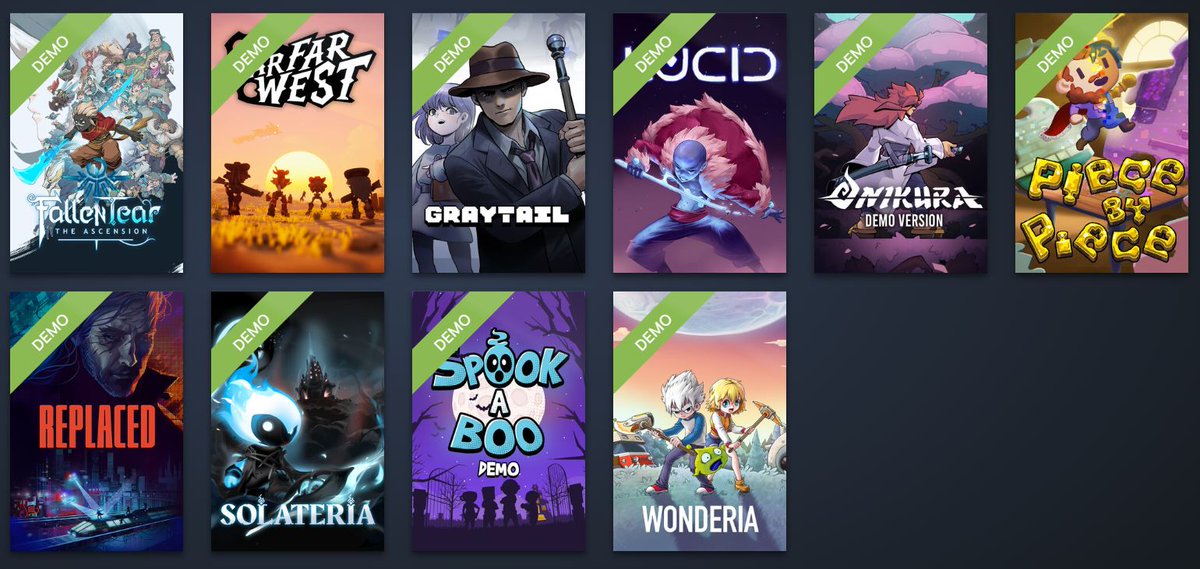 JadeMistGaming's tweet photo. Steam Next Fest has wrapped up which means it's time to highlight the standout games that are now going onto my MOST anticipated games of the year list! 

All of these games immediately hooked me with their unique mechanics, stunning visuals, and promising stories! I will be coming out with an in depth video highlighting all my anticipated 2026 games but here's a start based on the demos. (There's LOTS more to cover in the video so stay tuned!) 

1. REPLACED @REPLACEDGame
2. Solateria @SolateriaGame 
3. Graytail @TeamConcode
4. Onikura @TooDarkStudios 
5. Fallen Tear: The Ascension @FallenTearGame 
6. LUCID @_theMatteBlack 
7. Far Far West @FarFarWestGame 
8. Wonderia @RockNDashStudio 
9. Piece by Piece @NeonPolygonsDev 
10. Spook-A-Boo @SpookABooGame 

These all showcased amazing potential for being top games of the year that I plan on streaming. If you tried any of these, what did you think? Which others did you try that still have demos up? I would love to check even more out! 

#SteamNextFest #NextFest #IndieGames #IndieGame #IndieDev #IndieGaming #Gamedev #PCGaming #UpcomingGames #Games2026 #Wishlist