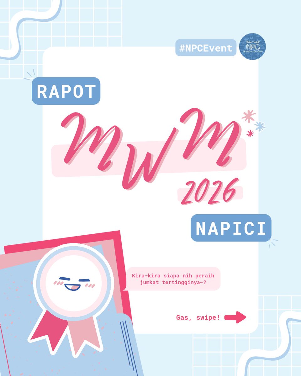 wattpad_npc2301's tweet photo. Siapa yang sudah tidak sabar dengan hasil MWM selama sebulan lalu?
👀👀👀

Langsung cek saja di postingan ini, 
hasil Rapot NAPICI peserta MWM 2026 ini! 
👏👏👏

#MWMNPC2026 #NPC2301 #NPCevent #writingcommunity #writingevent https://t.co/eYaoFL9OQ3