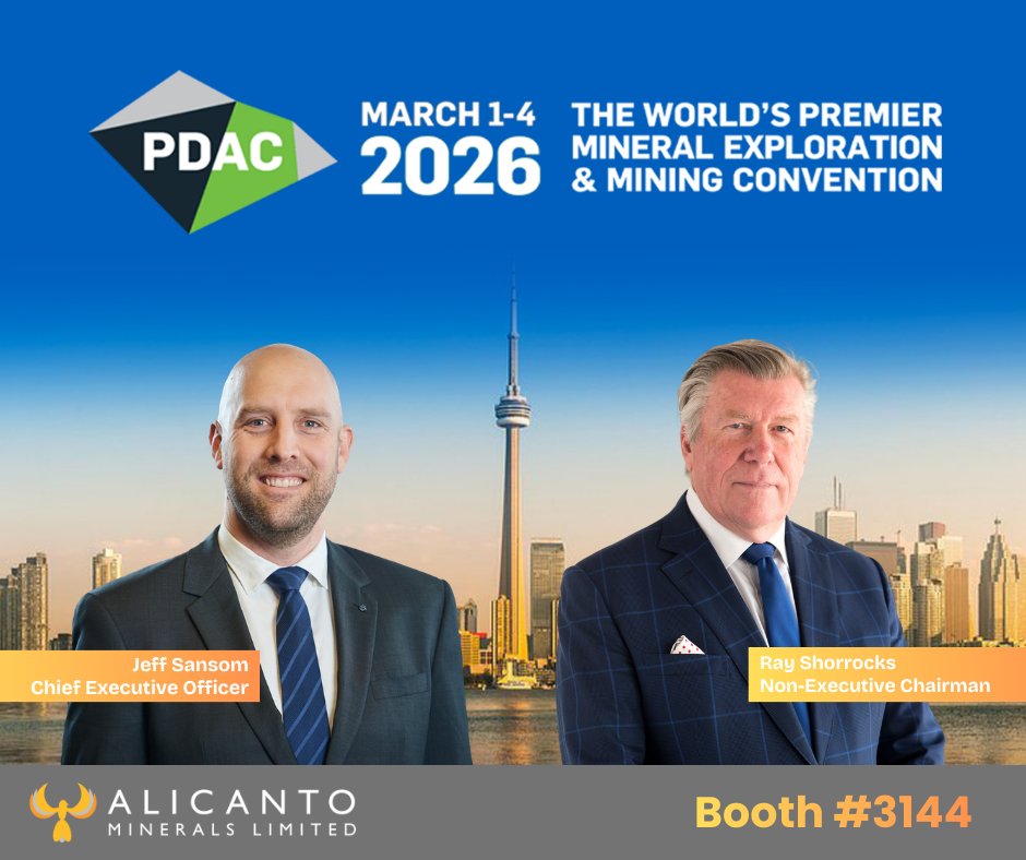 Alicanto Minerals is at PDAC 2026 in Toronto! Visit Chief Executive Officer Jeff Sansom &amp; Non‑Executive Chairman Ray Shorrocks at Booth #3144.

View the full PDAC investor presentation here: wcsecure.weblink.com.au/clients/alican…
