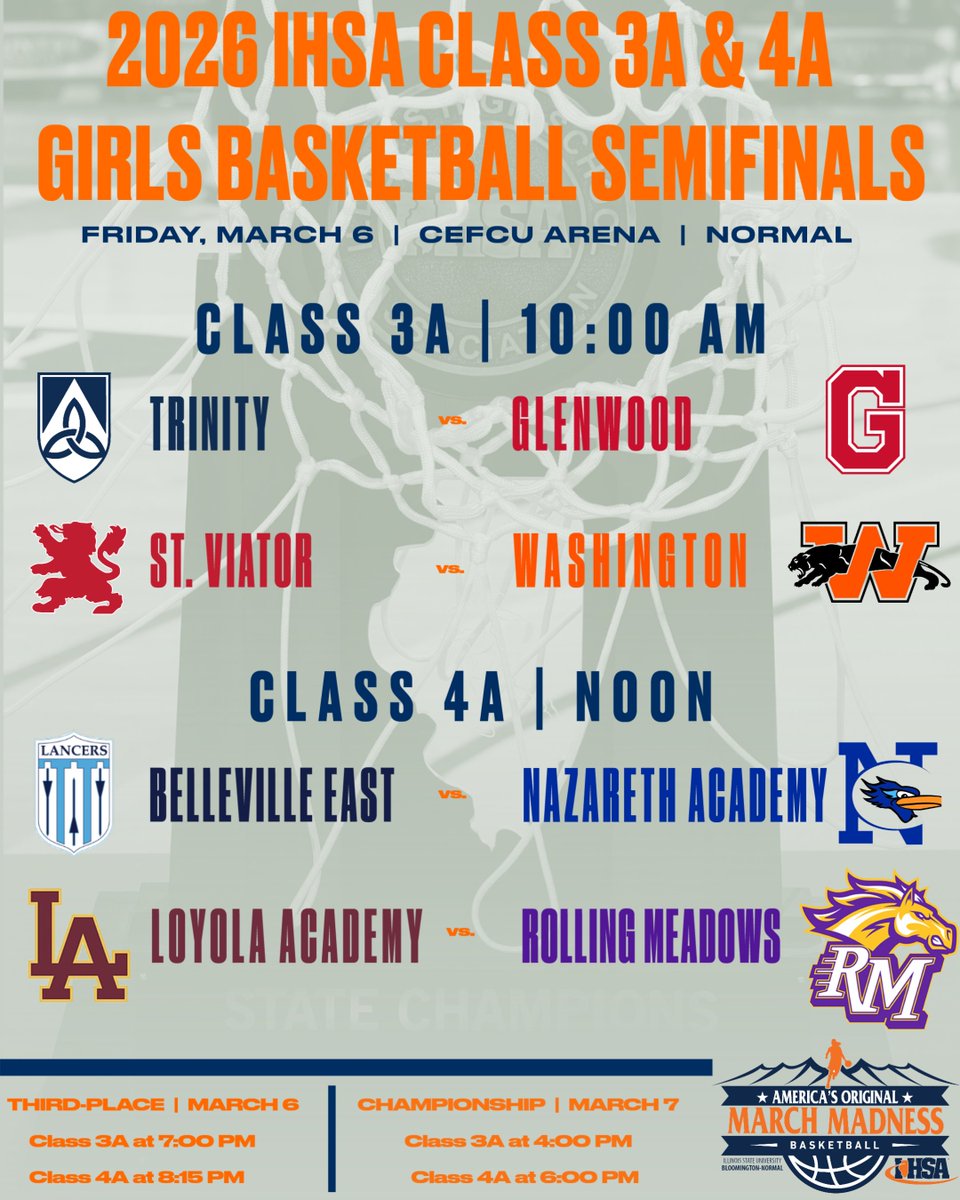 🏀 The field is set for the 2026 #IHSA Girls Basketball State Finals!!!

🏆 State Final Schedule &amp; Info⬇️
ihsa.org/news-media/art…