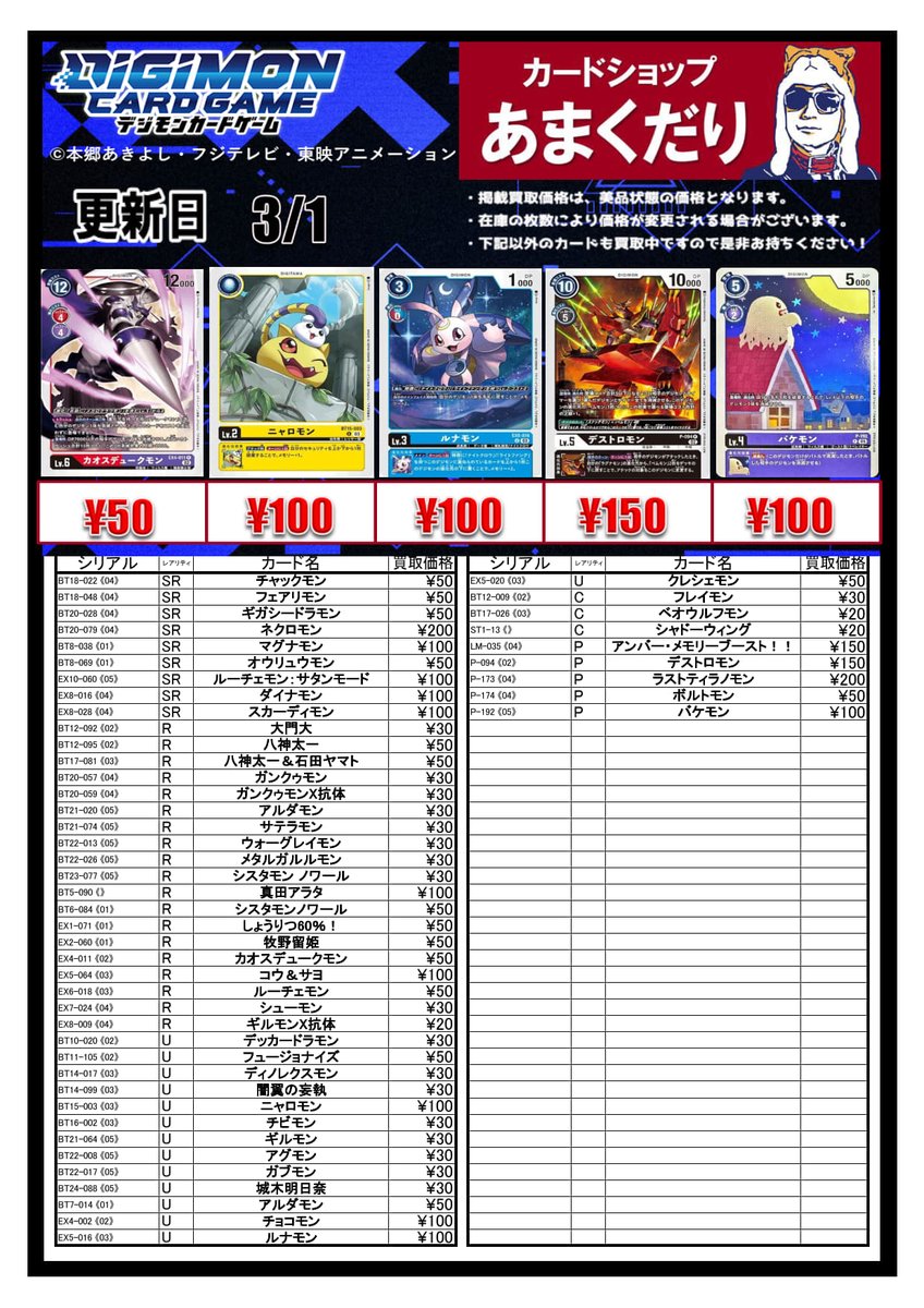 👾デジモンカード買取情報👾 その他のデッキパーツ買取リストはこちら⬇️