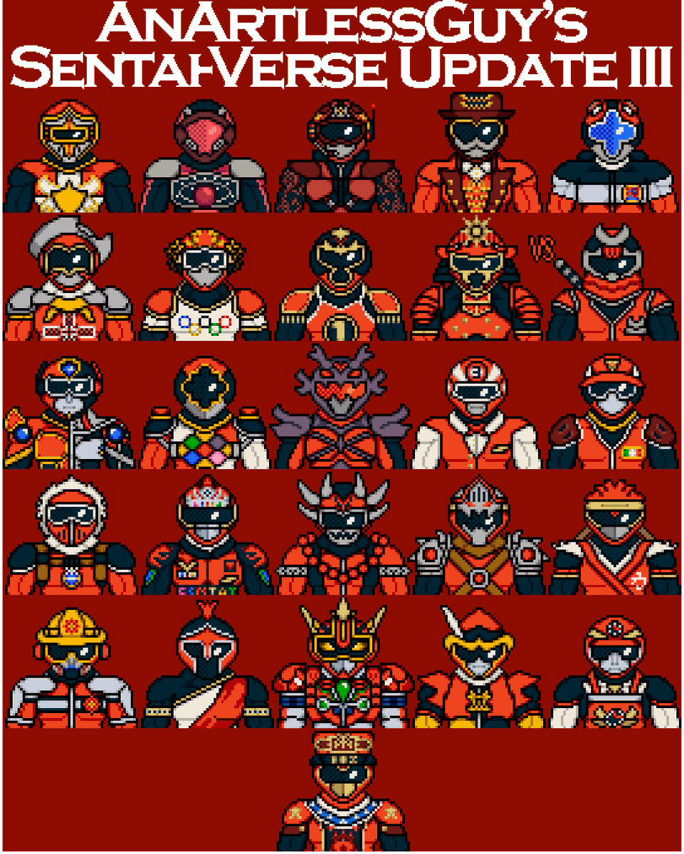 AbsoluteBoom96's tweet photo. New Rangers - 25th Anniversary!
Bottom Row are themed as:
-Construction Workers
-Greek Mythology
-70s-90s Mechas
-Fairy Tales/The Pied Piper
-Entry Jobs
-Disney Land/Main Street
#pixelart #pixelartist #supersentai #super_sentai #originalsentai #originalcharacter #スーパー戦隊 https://t.co/ZDLGN2QVgn