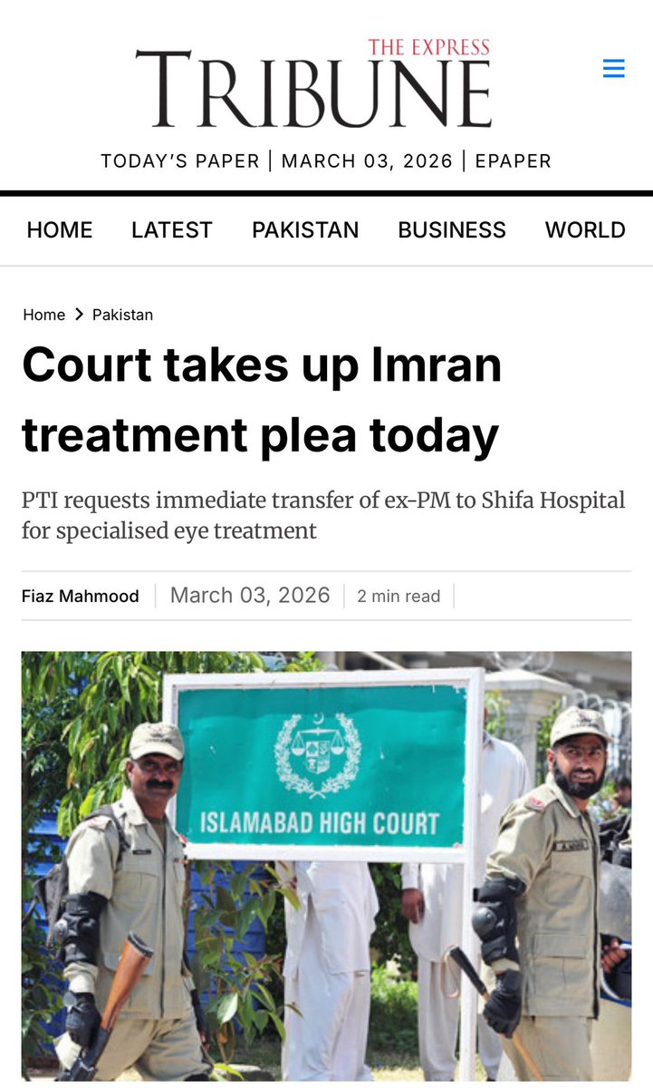 The Islamabad High Court has an opportunity to ensure justice today. Imran Khan requires urgent medical care for his eye. Barrister Salman Safdar, the amicus curiae appointed by the Supreme Court, confirmed in his report that jail authorities failed to undertake timely or