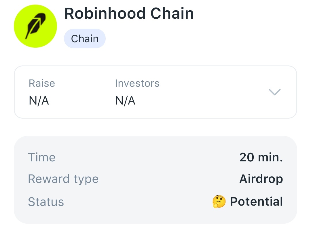 <a href="/RobinhoodApp/">Robinhood</a> Chain #Airdrop 👆

Time = 20 min ✅
Cost = $ 0 😜

1. Open the website and request test tokens.

2. Go to the documentation website and click on the wallet you use, connect it, and add the Robinhood network.