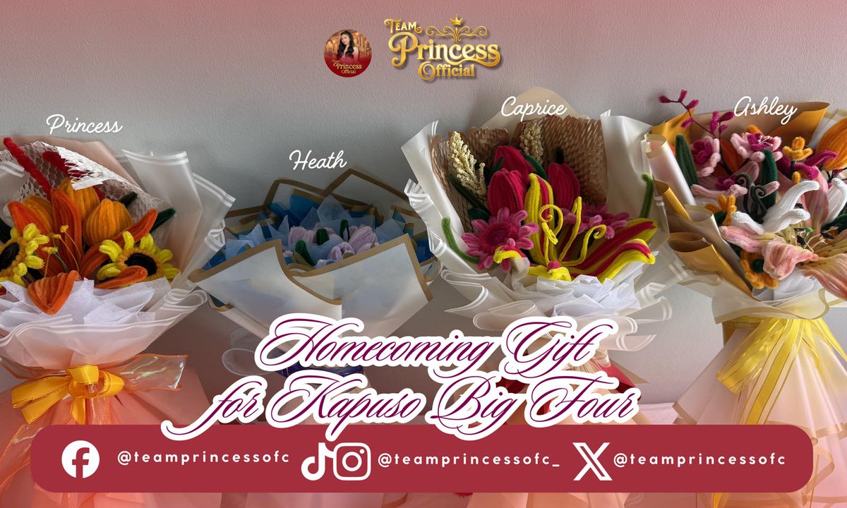𝐀 𝐑𝐨𝐲𝐚𝐥 𝐖𝐞𝐥𝐜𝐨𝐦𝐞 𝐟𝐫𝐨𝐦𝐓𝐞𝐚𝐦 𝐏𝐫𝐢𝐧𝐜𝐞𝐬𝐬 𝐎𝐟𝐟𝐢𝐜𝐢𝐚𝐥
 
Our homecoming bouquets for Princess and the Big 4,  Caprice, Heath, and Ashley. A small gift filled with big love from the Royals

<a href="/_teamcapriceofc/">TEAM CAPRICE OFFICIAL</a> <a href="/TeamHeathOfc/">TEAM HEATH OFFICIAL</a>
<a href="/ashkinofc/">ASHKIN OFFICIAL</a>

PRINCESS ROYAL