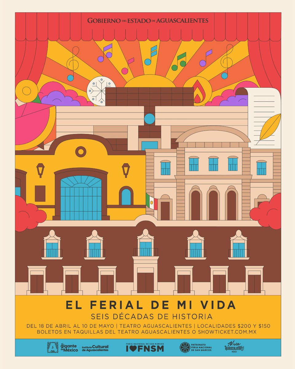 TereJimenezE's tweet photo. EL FERIAL DE MI VIDA 

Te invitamos a disfrutar uno de los espectáculos de mayor tradición en la Feria Nacional de San Marcos. ¡Ven y celebra con nosotros seis décadas de historia del Ferial de Aguascalientes! Con más de 100 artistas en escena.

Los boletos de las funciones del sábado 18 al viernes 24 de abril ya están a la venta en taquillas del Teatro Aguascalientes de lunes a sábado de 11:00 a 19:00 horas, a través de https://t.co/8ozvv4VhZO y en sus puntos de venta.

Costo:
Luneta $200
Primer piso $150