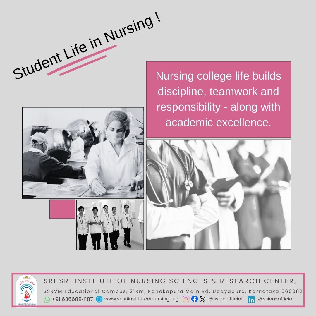Nursing Institute life shapes more than knowledge. It builds discipline, teamwork, responsibility, and the confidence to lead with compassion - alongside strong academic excellence. 
📍 Sri Sri Institute of Nursing Sciences &amp; Research Centre, Bengaluru
#Nursing #Admissions2026