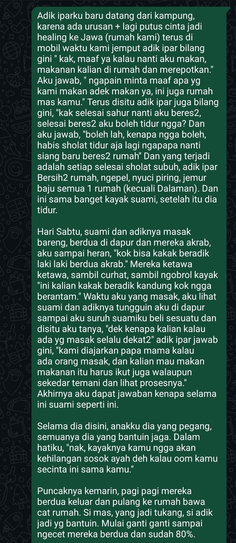 sbyfess's tweet photo. Sampai tadi aku berpikir kalau, suamiku yg tidak patriarki ini hadir dari keluarga yg penuh cinta. Pagi ini juga aku chat bapak mertua bilang, "pah, aku bangga bagian dari keluarga kalian. -rek https://t.co/ViMU4HsMDa