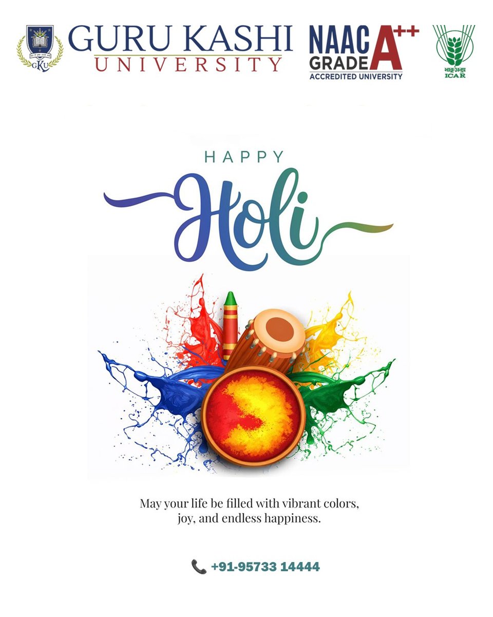 mdynamics360's tweet photo. Happy Holi!

May your life be filled with vibrant colors, joy, and endless happiness. 🎨✨

Admissions Open 2026–27
📞 +91-95733 14444 | +91-93928 20635
#HappyHoli #Holi2026 #FestivalOfColors #GuruKashiUniversity #NAACAPlusPlus https://t.co/4k8OL84HfU
